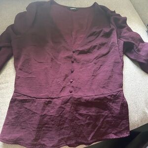 Express Deep Burgundy Button-Front Blouse
